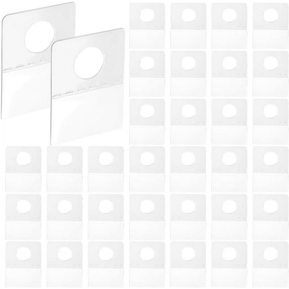 120pcs Clear Sticky Hanging Tabs Slot Hole Self Adhesive Plastic Hang Tags Hooks for Sale Items Hanging Store Retail Display Sale Items Products 1.02x1.3in Plastic