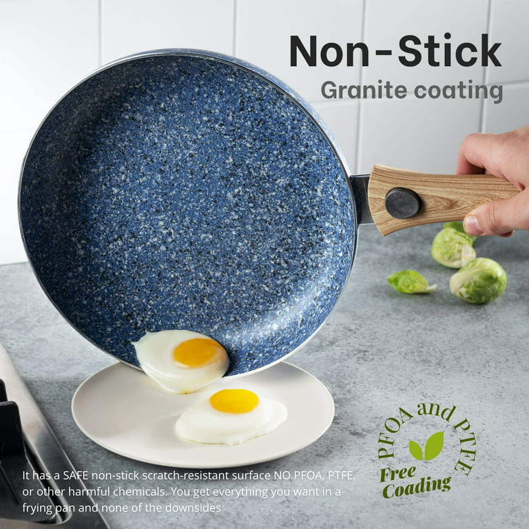 MITBAK Mitbak 10 & 12 Inch Non-Stick Frying Pans (Blue)  Set Of 2 Granite  Coating Nonstick Skillet with REMOVABLE Heat-Resistant Handl