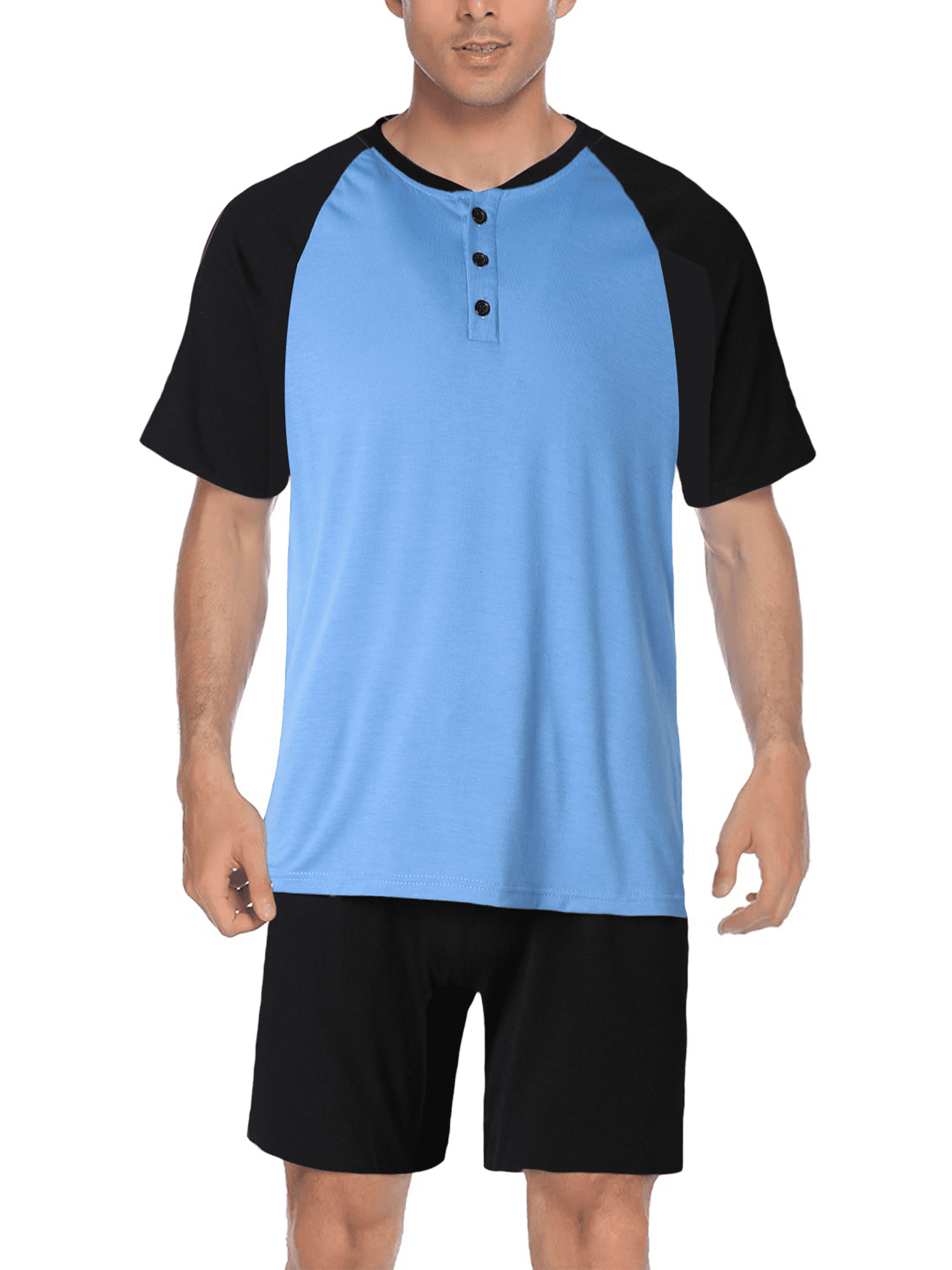 Merqwadd Men Pajama Shorts Set Short Sleeve Sleep Set VNeck PJ Set