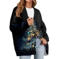 thumbnail image 5 of Women's Fashion Loose Knit Long Sleeve Christmas Print V-Neck Button Cardigan for Holiday Casual Wear and Comfortable Fit,Black,L, 5 of 6