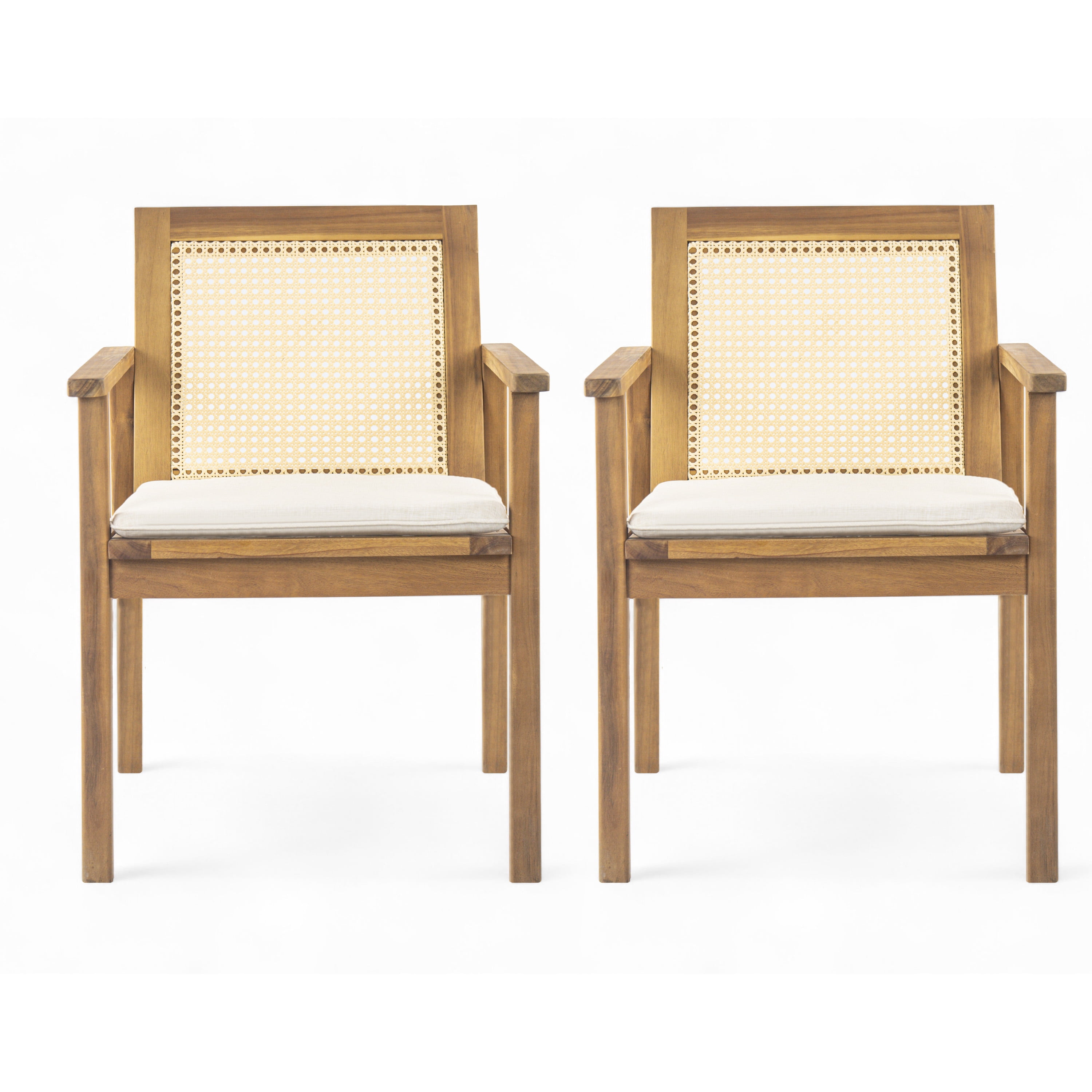 Acacia Wood Patio Dining Chairs Set of 2 with Cushion for Patio Garden, Teak
