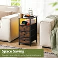 thumbnail image 4 of End Table with Charging Station,LED Narrow Side Table Bedside Table,Small Night Stand End Tables Living Room,Skinny Nightstand with 3 Fabric Drawers,Side Tables Bedroom for Small Spaces,Brown, 4 of 8