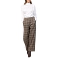 thumbnail image 3 of INSPIRE CHIC Women's Plaid Work Pant High Waist Houndstooth Wide Leg Straight Long Trousers XL Brown, 3 of 6
