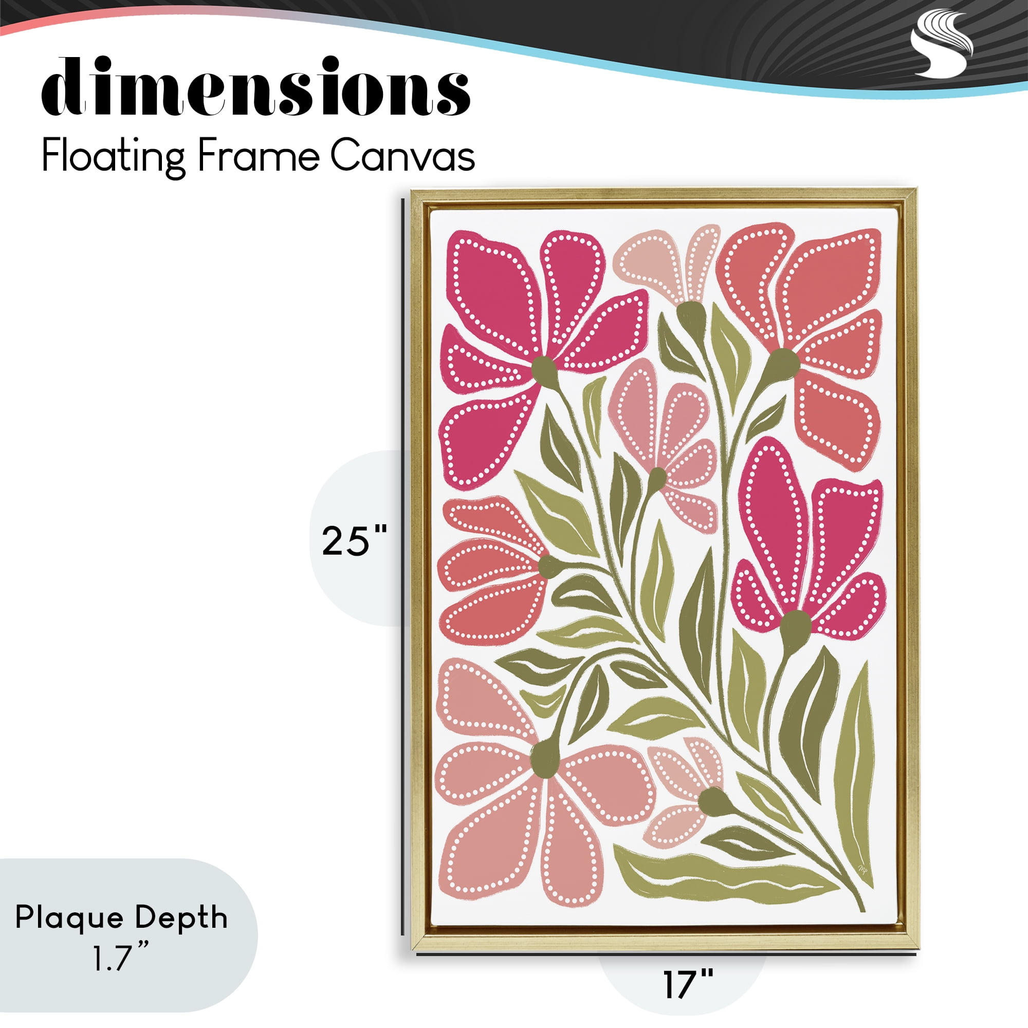 Stupell Industries Bold Midcentury Blooms Gold Framed Floater Canvas Wall Art, design by Martina Pavlova