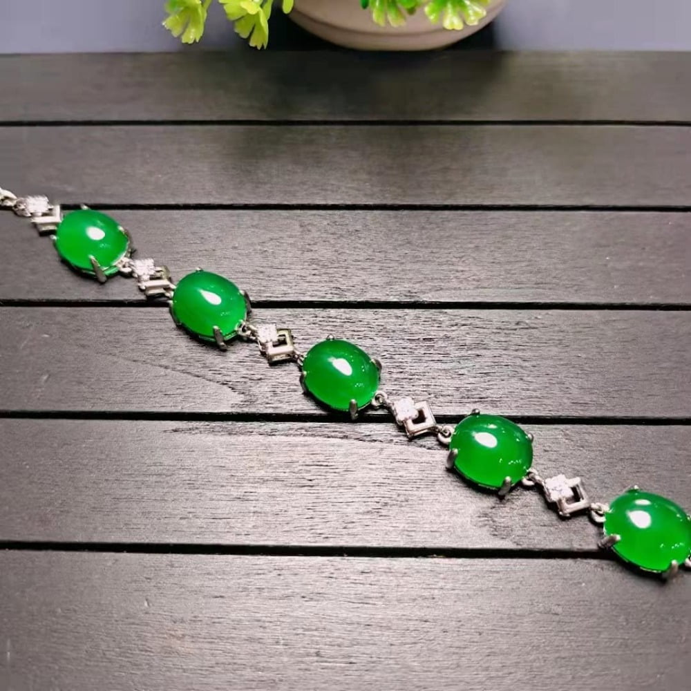 PAENENPH 14K Gold Natural Jade Bracelet，Stunning Green Gemstone for Women