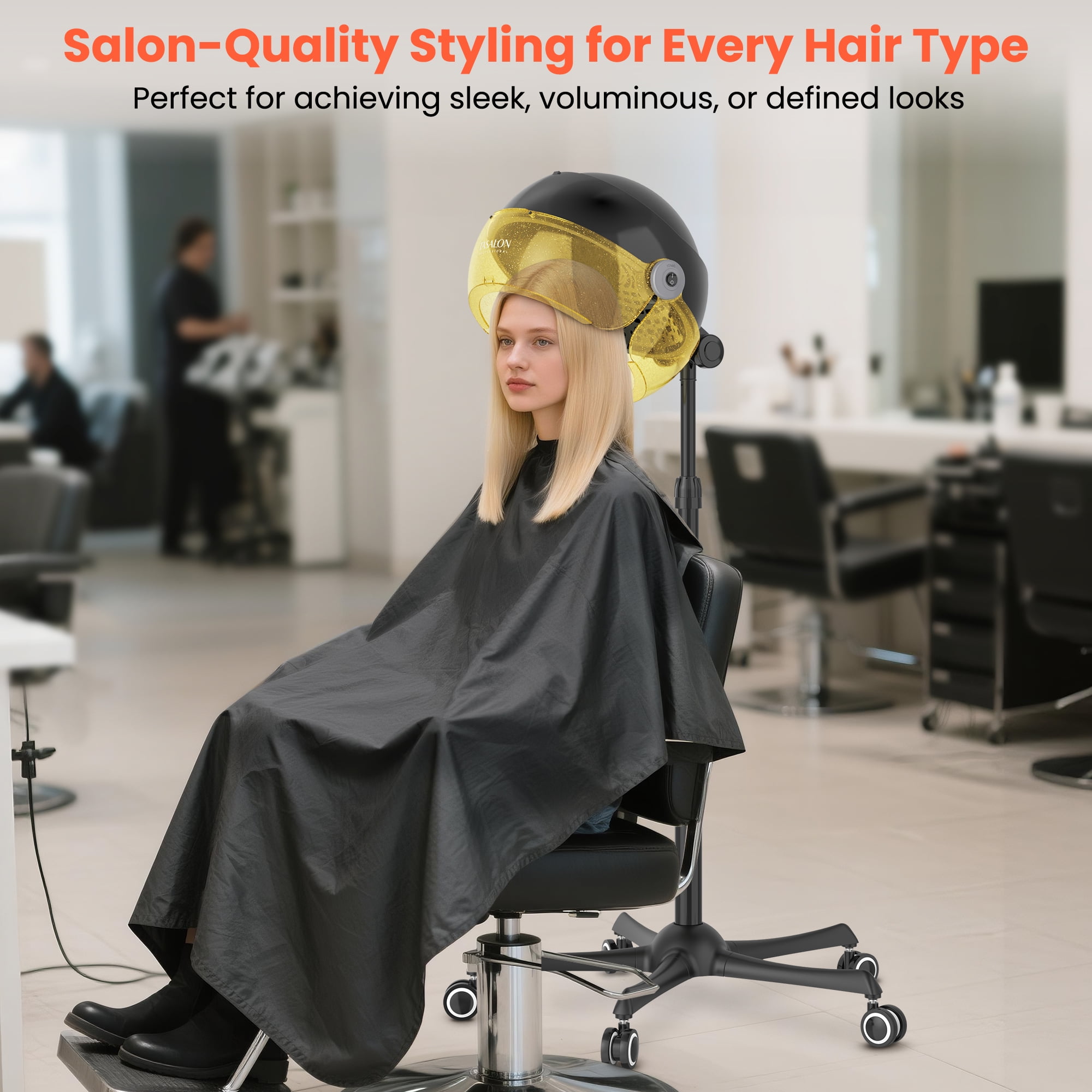 TASALON 1875W Ionic Hood Hair Dryer with Adjustable Stand, 3 Temperature Settings, Rolling Wheels, and Timer-Gold