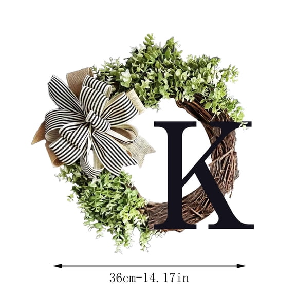 Flower Front Door Sign Hanger,Last Name Year Round Front Door Wreath Front Porch Decoration 26 Letter Welcome Sign with Garland and Bow, Spring Wreaths for Front Door Outside Hanger Garland