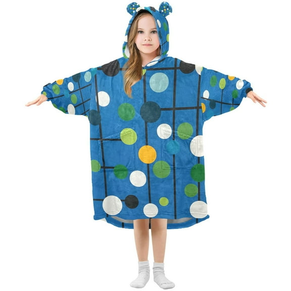 FORMRS Wearable Blanket Hoodie with Sleeves for Kids Cozy Flannel Sweatshirt, Blue Abstract