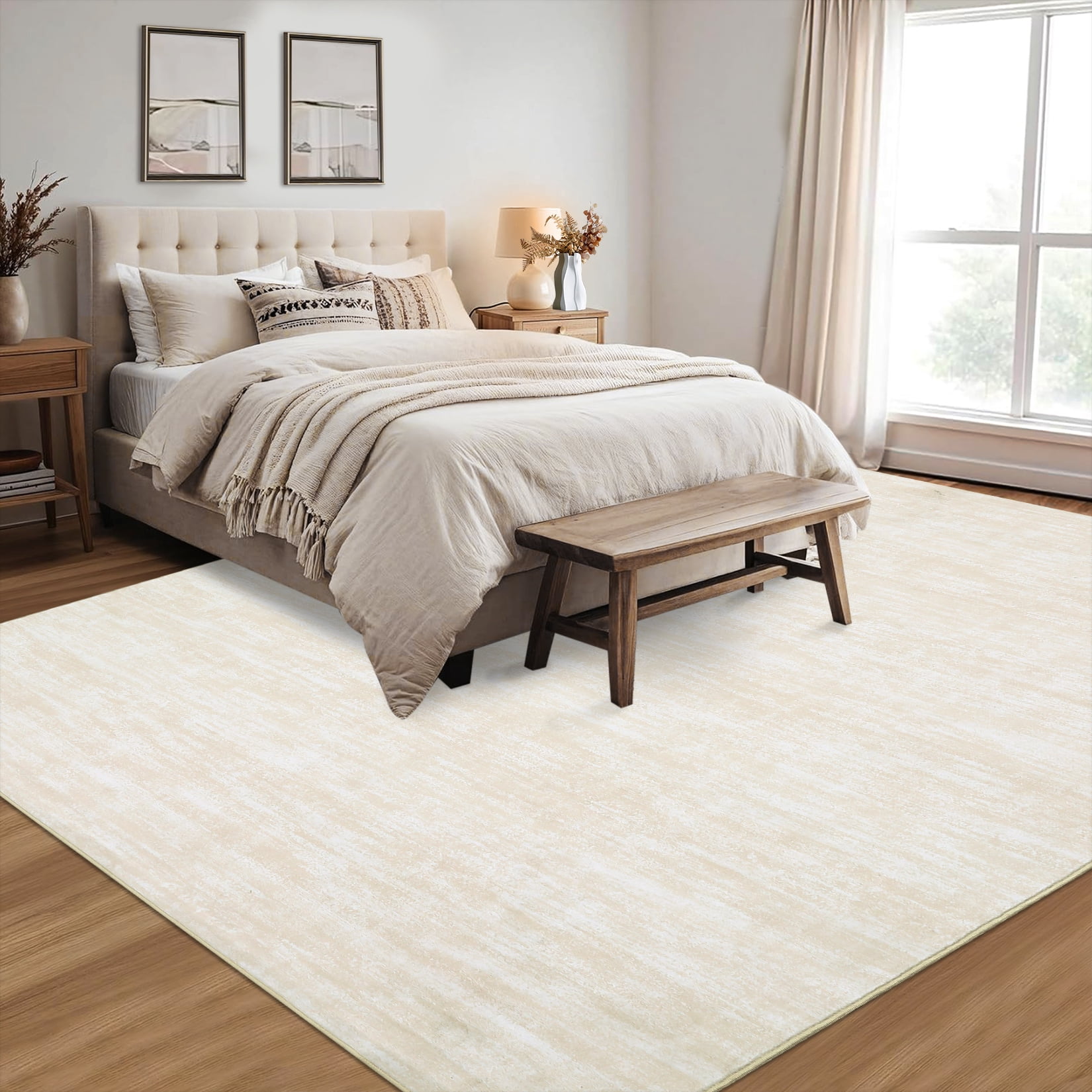 FairOnly 5'x7'Modern Abstract Non Slip Non Shedding Area Rug Solid Texture Machine Washable Rug for Living Room Bedroom Dining Room，Beige White