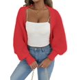thumbnail image 1 of Women Open Front Ribbed Knit Crop Drop Shoulder Long Sleeve Solid Loose Fit Knitted Crop Cardigan Shrug Red One size, 1 of 9