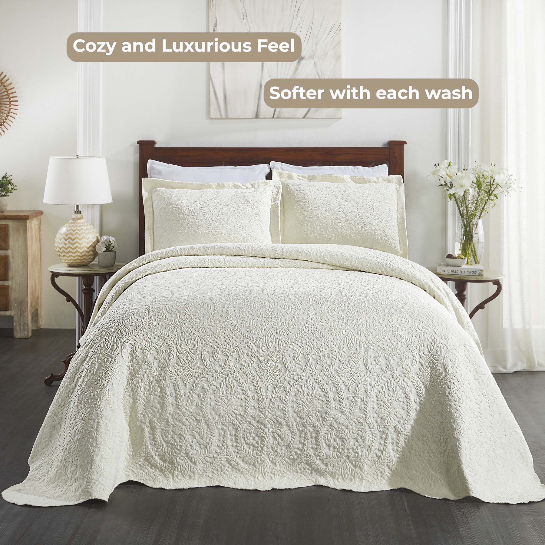 Superior 3 Piece Aspen Cotton Blend Ivory Bedspread Set, Full