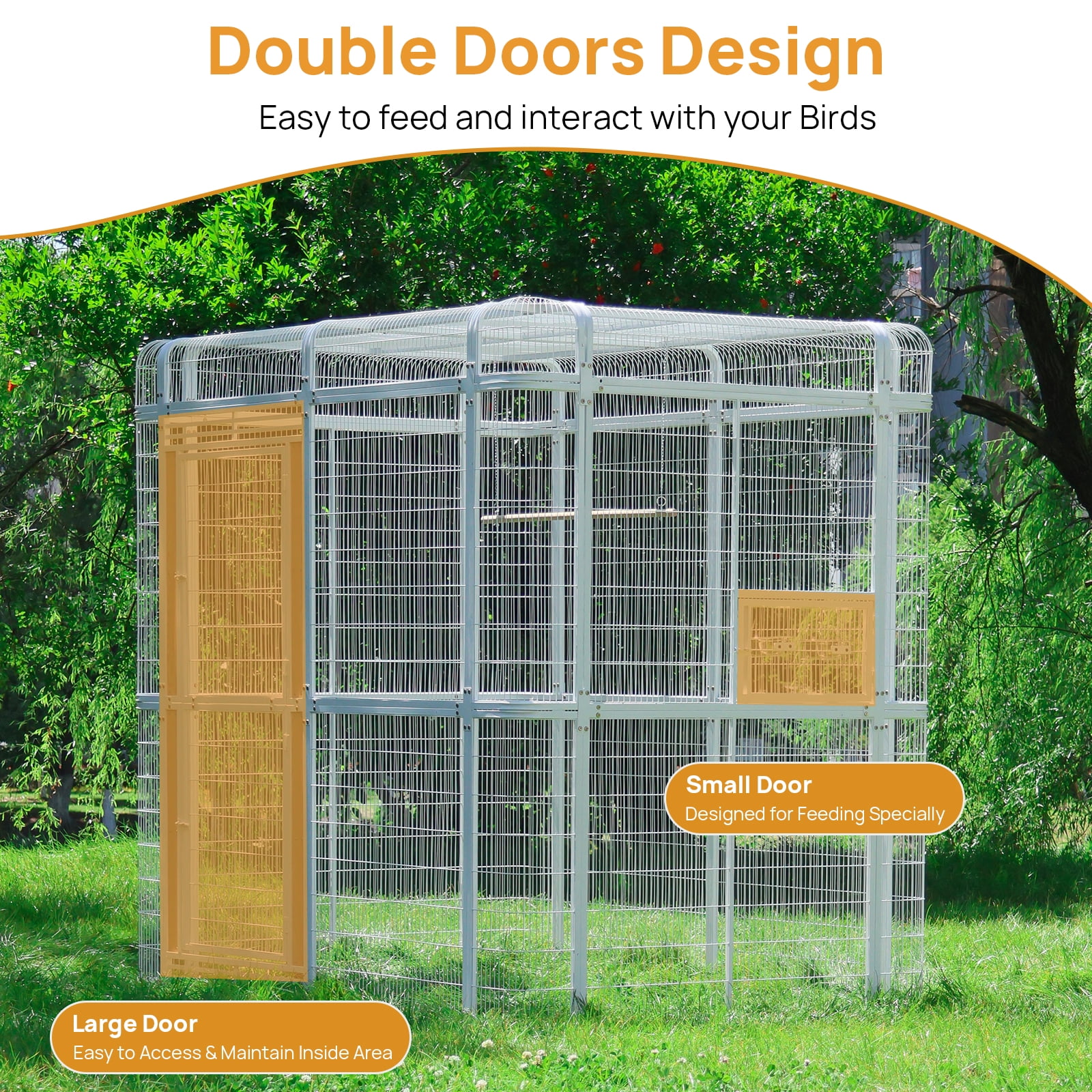 Walnest 87 inch Large Walk in Iron Aviary with 2 Feeding Bowls,Bird cage for Macaws Canaries Parrots Budgie Lovebirds(White)