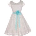 thumbnail image 2 of Flower Girl Dress Off White Dress Selection of Belt & Flower for Big Girl Aqua 10 JKS.1988B, 2 of 3