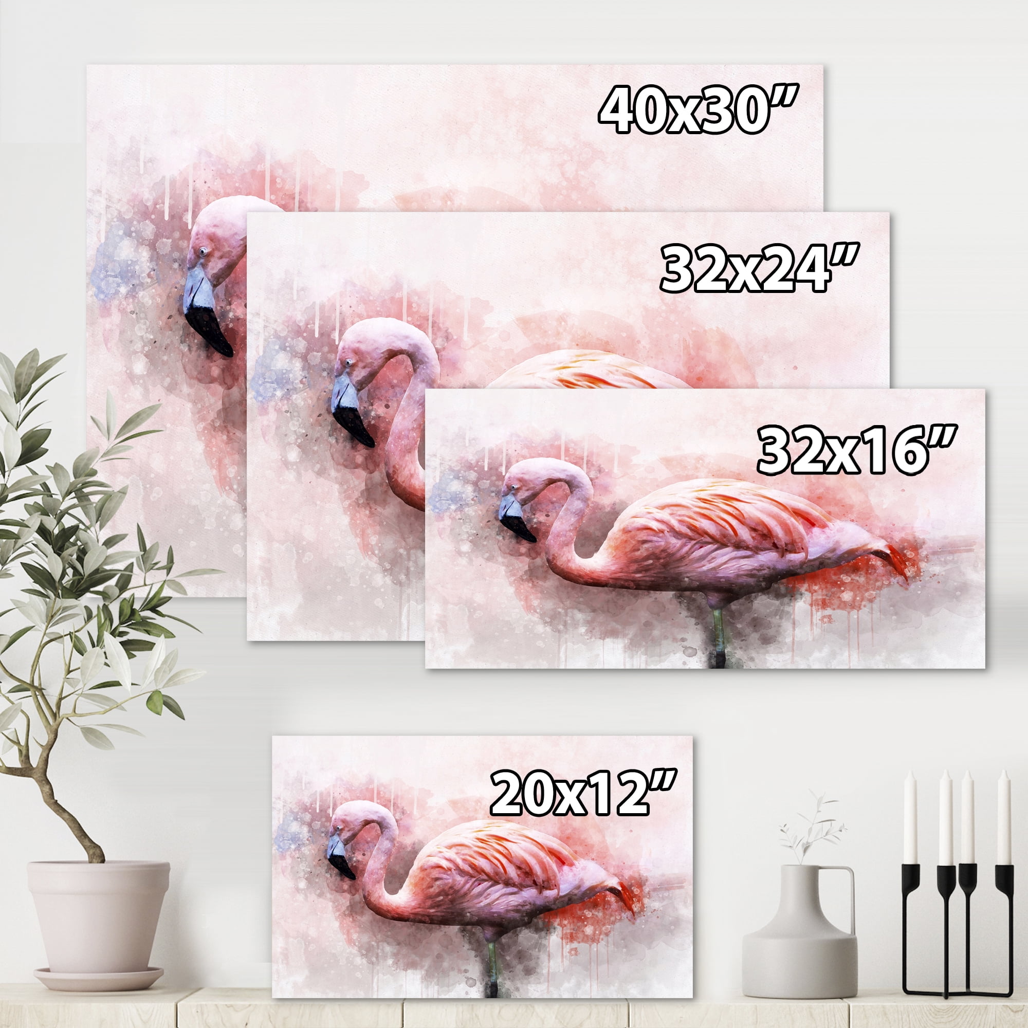 Designart ' Abstract Portrait of Pink Flamingo V ' Farmhouse Canvas Wall Art Print
