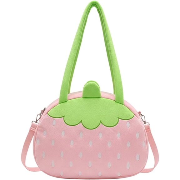 Jiibva Strawberry Tote Hobo Bag for Women Y2K Plush Crossbody Shoulder Bag with Adjustable Strap Large Messenger Handbag for Travel