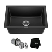KRAUS Quarza 24” Drop-In / Undermount Single Bowl Granite Kitchen Sink in Black Onyx