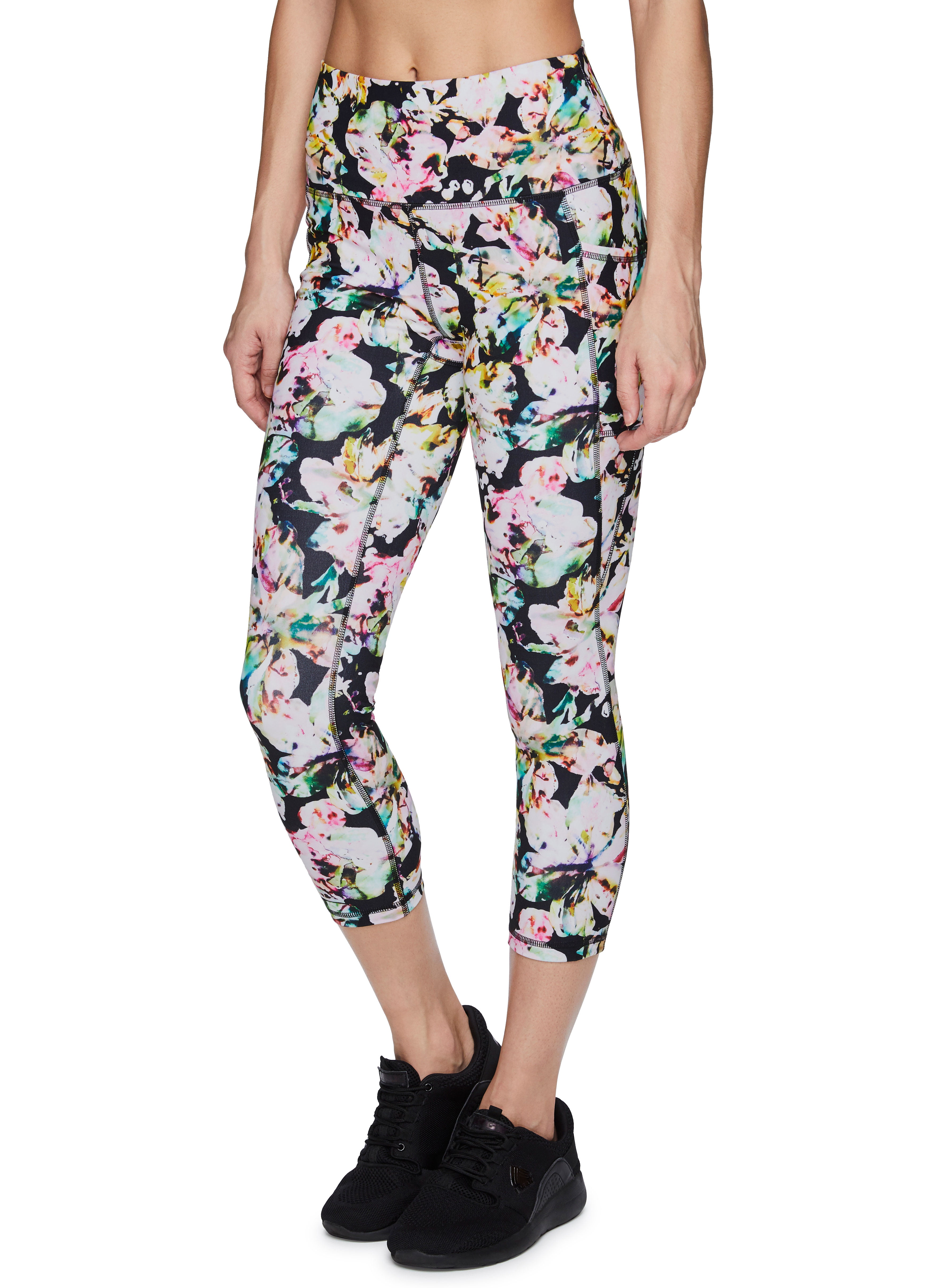 Online Limited Product RBX Black And Pink Floral High Waist Capri Leggings Avidiot Ir