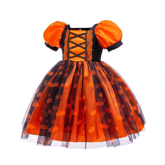 Odeerbi Toddler Girls Halloween Princess Dress Puff Sleeve Tulle Tutu Dress Party Gown