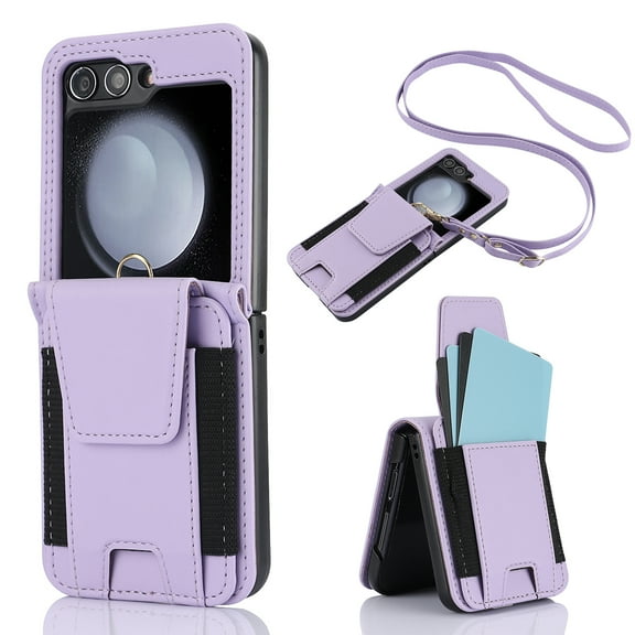Allytechgroup Wallet Case for Samsung Galaxy Z Flip 6, with Crossbody Shoulder Strap Bumper Shockproof Cards Holder RFID Blocking Slim Phone Case for Galaxy Z Flip6, Lightpurple