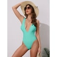 thumbnail image 4 of DARING DIVA Women's Deep V Plunge Monokini Backless Bikini Set Small Cyan, 4 of 6