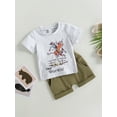 thumbnail image 3 of Wassery Toddler Baby Boys Summer Outfits Short Sleeve  Letter Cattle Print T-shirt and Casual Solid Color Elastic Shorts Set 0-3T, 3 of 8