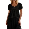 thumbnail image 2 of Favoffer Womens Blouse Top V Neck Puff Sleeve Ruched Loose Hem Solid Color Short Sleeve Lightweight Summer Casual Short Clothes, 2 of 6