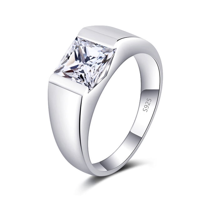 Anillo de hombre de imitación de esmeralda azul en plata esterlina S925, joyería popular europea y americana