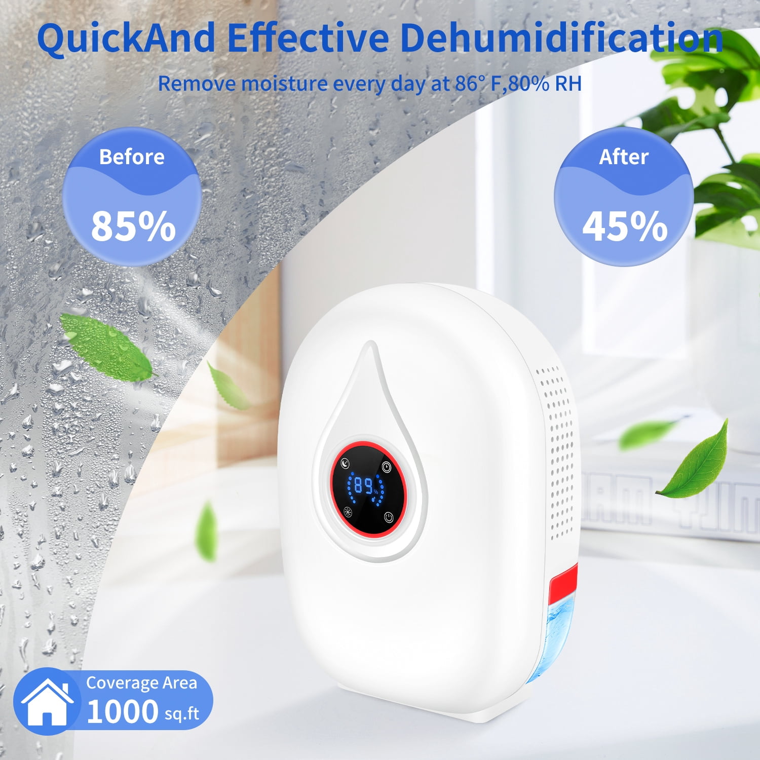 2-Pint Dehumidifier for Room Home with Drain Hose,HopePow Remote Control 24Hrs Timing Humidity Display 1,000 Sq. ft Coverage Area Energy Saving Efficiency Dehumidifier for Bedroom,Small Room,Home,Red