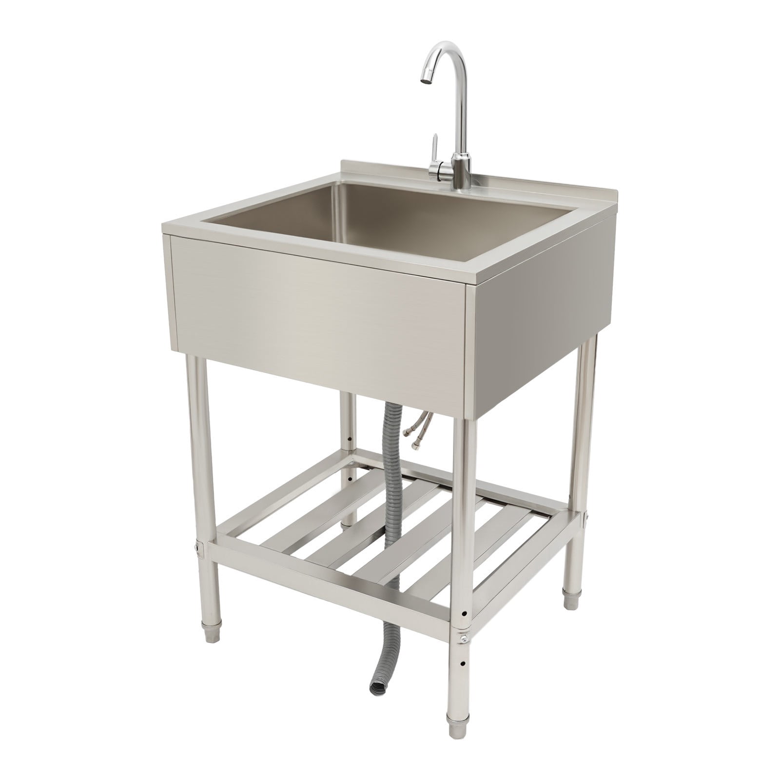 Stainless Steel Utility Sink with Faucet, 25 inch Free Standing Single Bowl Kitchen Sink with Bottom Shelf for Restaurant, Garage, Laundry, Silver