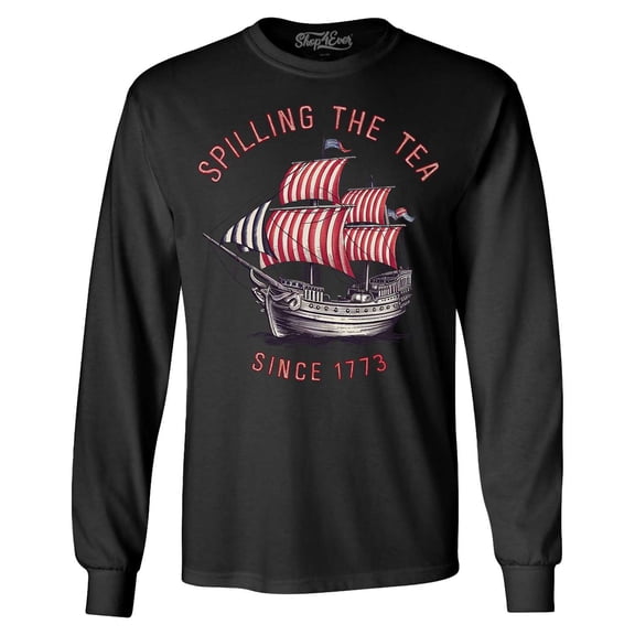 Shop4Ever Men's Spilling The Tea Since 1773 Long Sleeve Shirt 2XL Black