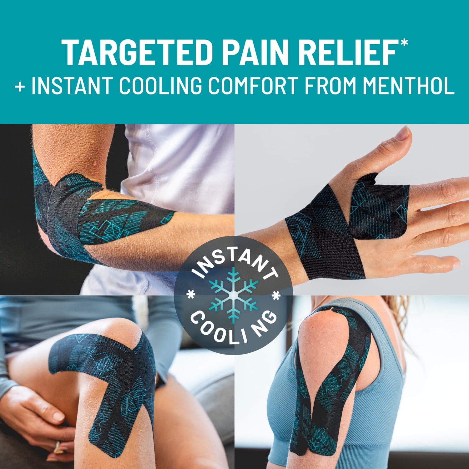 KT Tape Pro Ice Kinesiology Tape with Cooling Menthol for Dual-Action Pain Relief, Black, 20 Count