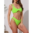 thumbnail image 2 of DARING DIVA Women's Cutout Racerback Ribbed Bikini Set X-Small Fluorescent Green, 2 of 6