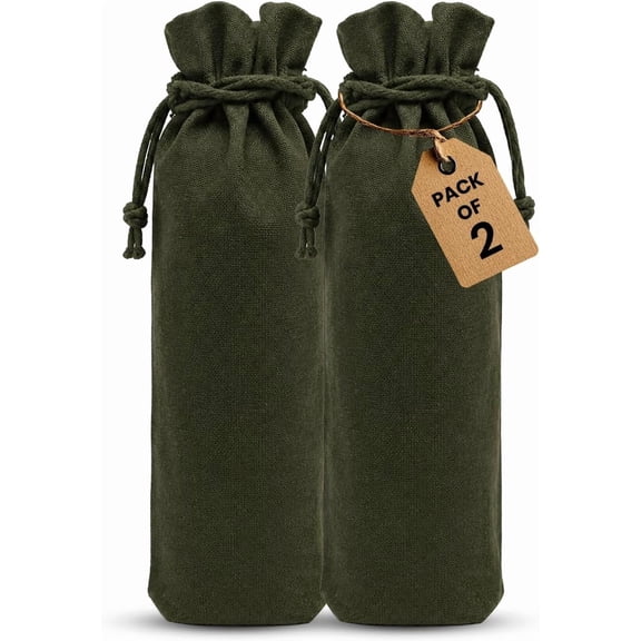 LFH HOME 2 PACK COTTON WINE BAGS 6"X14" - Military Green