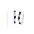 thumbnail image 5 of Women's Finecraft Natural Sapphire Hoop Earrings with Diamonds in Platinum-Plated Brass, 5 of 6