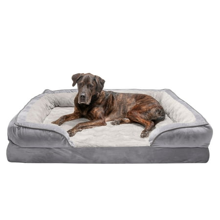 UPC: 0842229119732 | FurHaven Pet Products Velvet Waves Perfect Comfort Orthopedic Sofa-Style Pet Bed for Dogs & Cats – Granite Gray  Jumbo Plus
