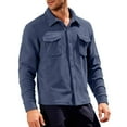 thumbnail image 3 of OGLCCG Men Polar Fleece Shirt Jacket Long Sleeve Button Down Warm Thick Shirts Casual Thermal Shacket Jacket with Pocket for Fall Winter,S,Navy, 3 of 4