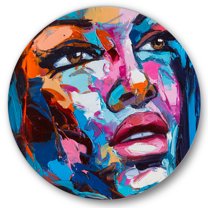 Designart 'Abstract Colorful Fantasy Portrait Of A Young Woman III' Modern Circle Metal Wall Art 36x36 - Disc of 36