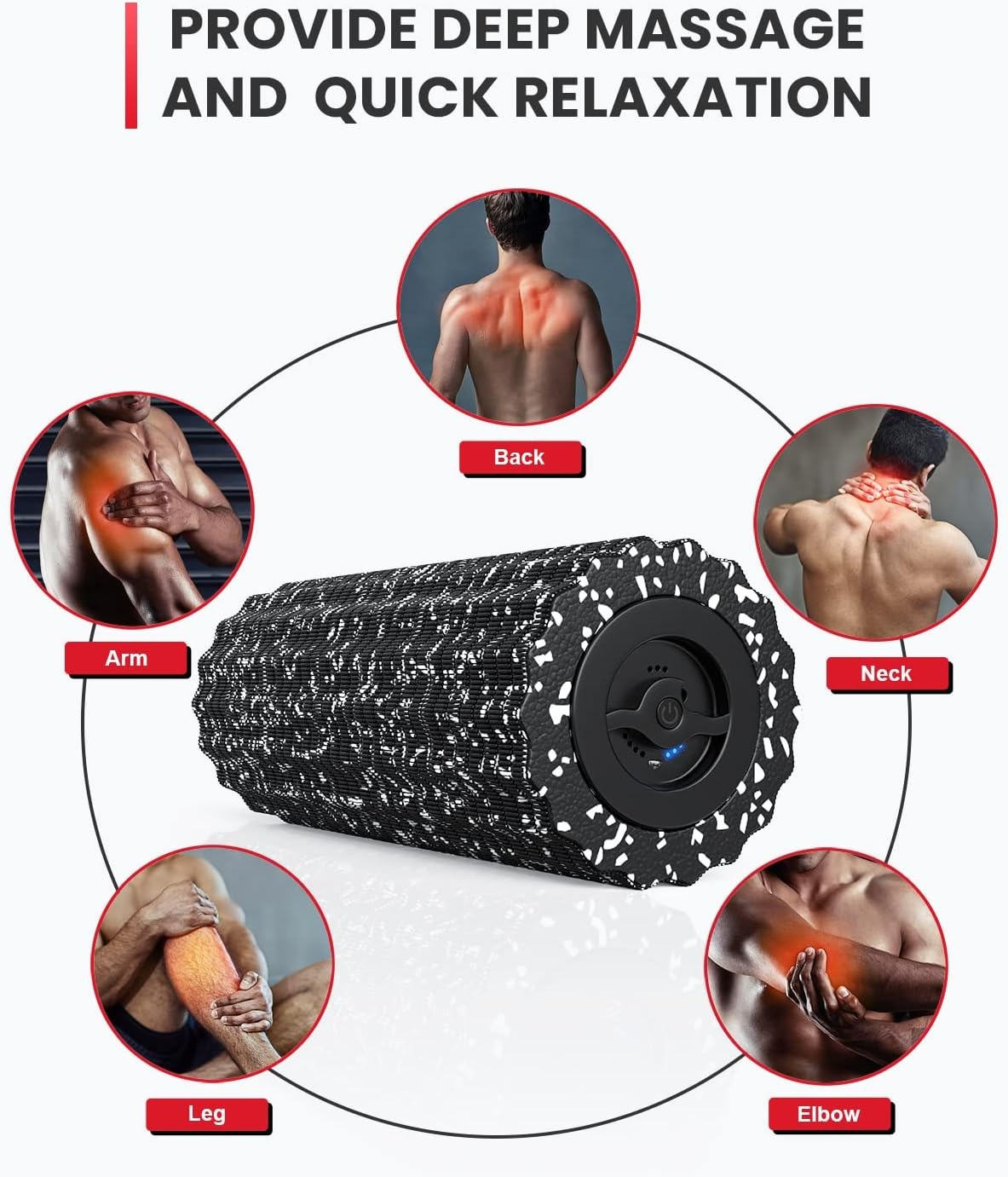 Vibrating Foam Roller for Muscle Deep Tissue, Back Pain Relief, Leg Foot Neck Massager, Exercise, Pilates, Muscle Recovery, Physical Therapy, 4-Speed, Rechargeable