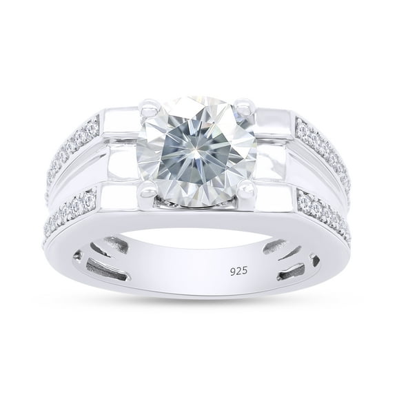 1.5 Carat 7.5MM Round Cut Moissanite Lab Created Diamond Engagement Wedding Band Ring for Men and Women 14K White Gold Plated Sterling Silver-5