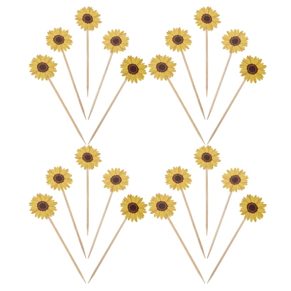 USHOBE 100Pcs Floral Sunflower Cake Picks Easy Insert for Cupcakes and Birthday Decorations