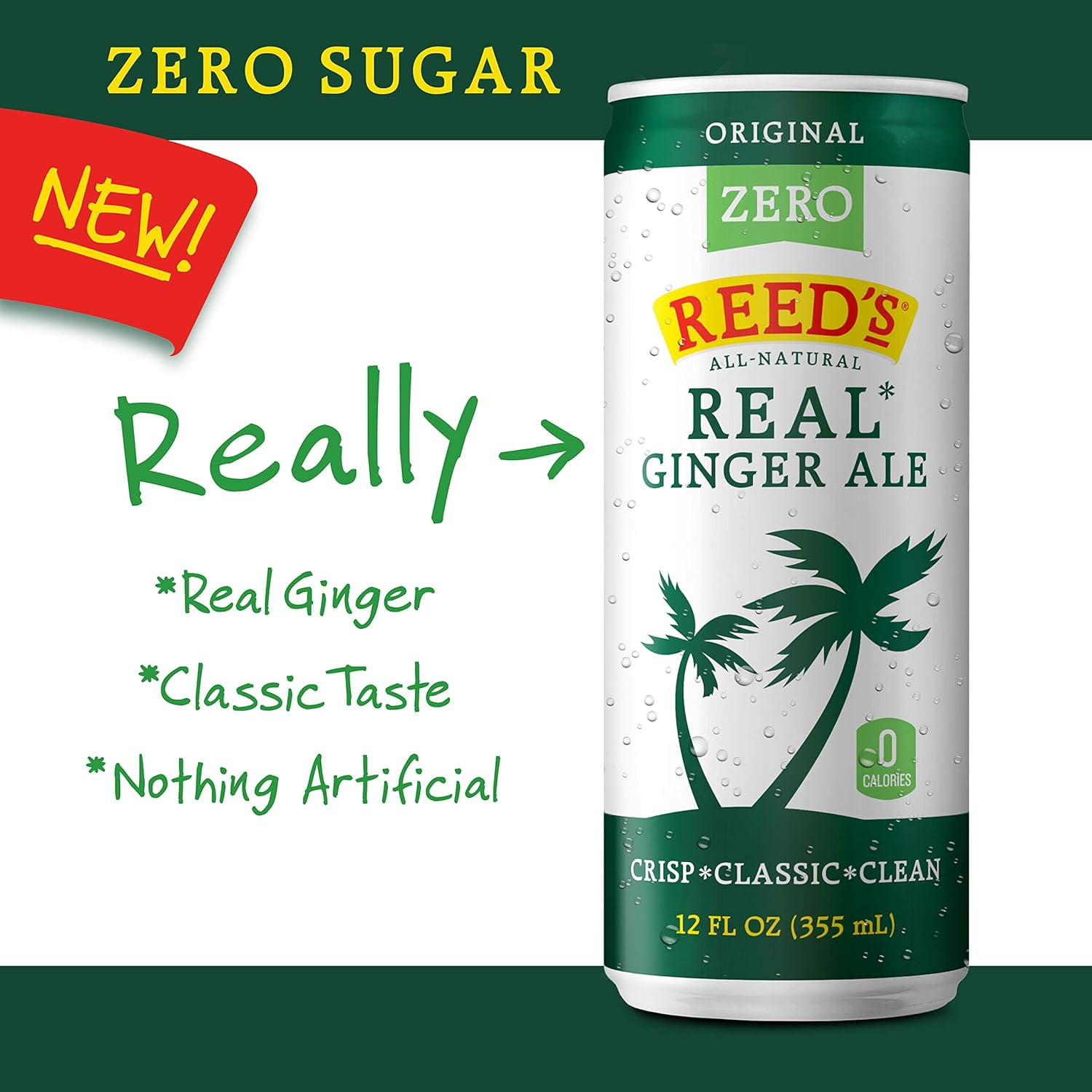 (Pack of 6) Reed's Zero Sugar Ginger Ale Soda, 12 fl oz