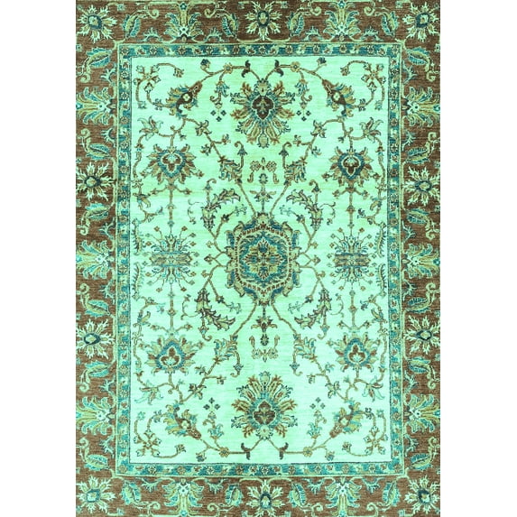Ahgly Company Indoor Rectangle Oriental Turquoise Blue Modern Area Rugs, 6' x 9'