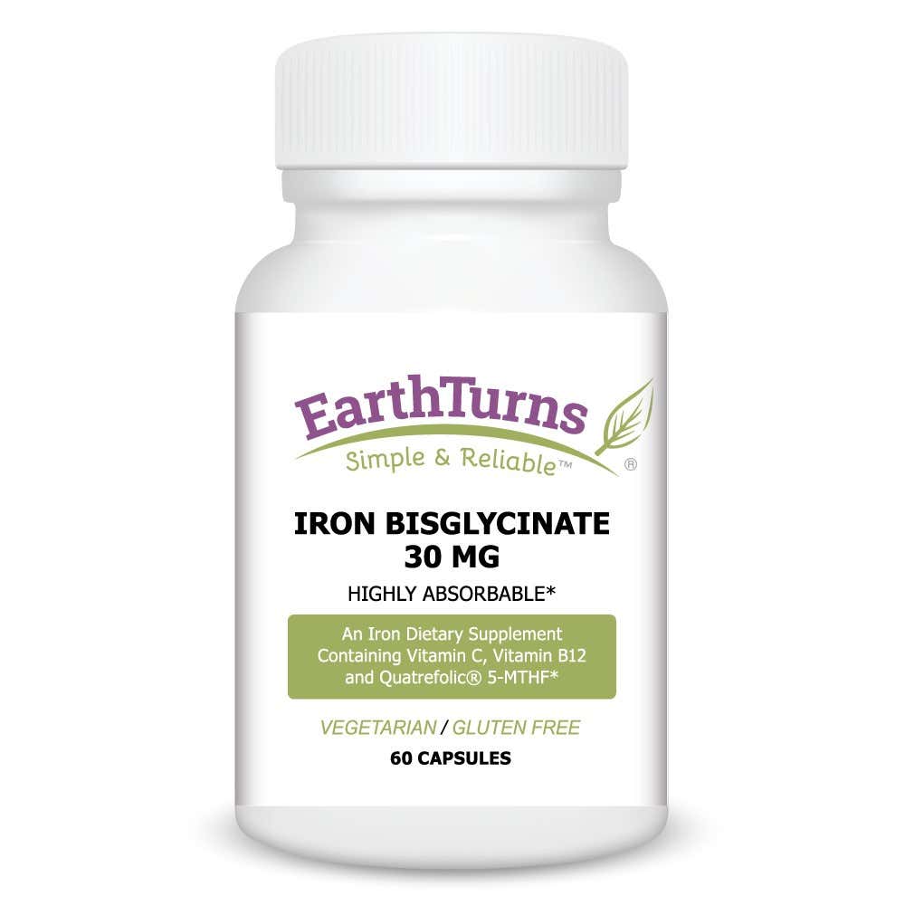 EarthTurns Iron Bisglycinate 30 MG Highly Absorbable Supplement