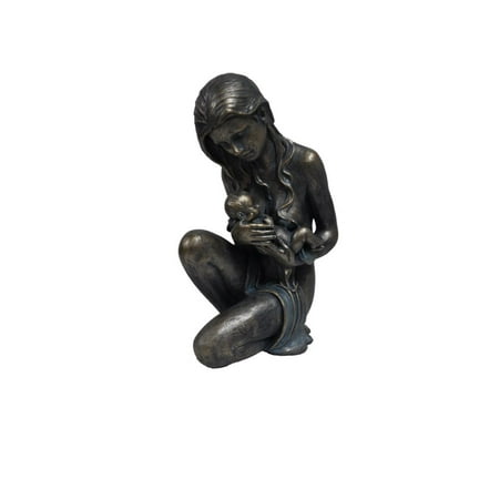 Child Sculpture - Sitting Women Holding Child Statue Sculpture in Patina Black Finish by Urban Port