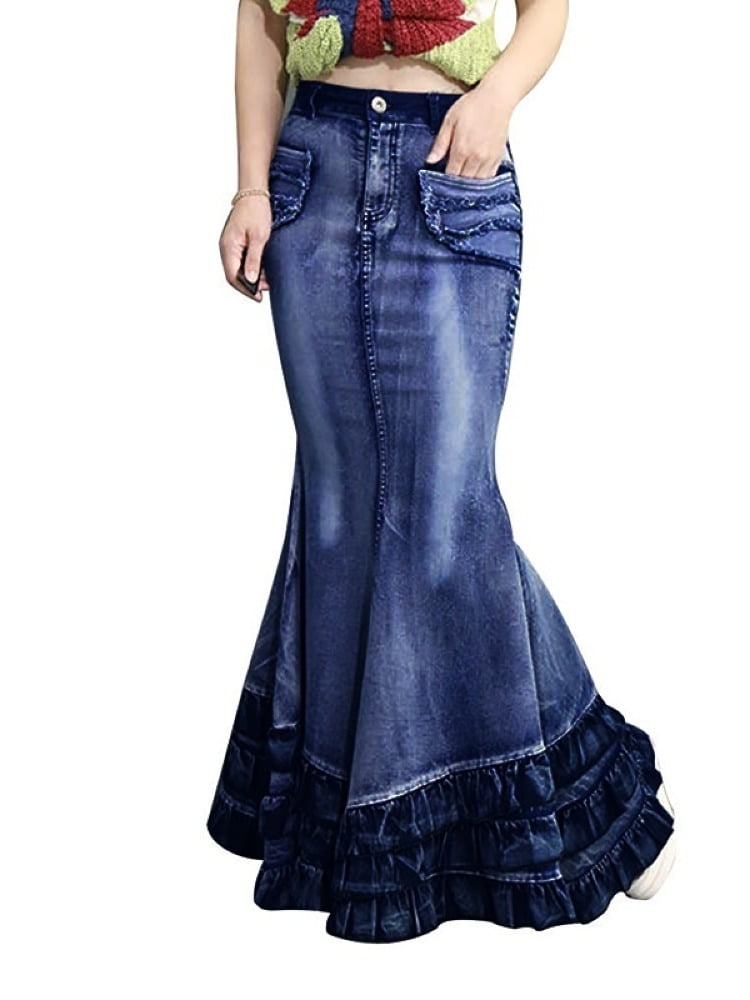 walmart long denim skirts