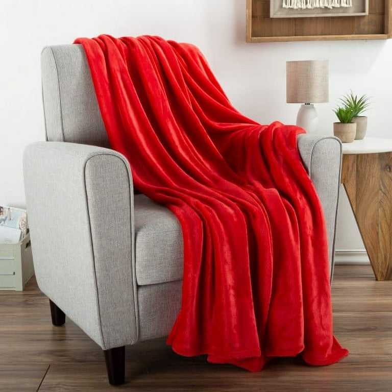 Flannel Fleece Throw Blanket- For Couch, Home Décor, Sofa & Chair-  Oversized 60 x 70”- Lightweight, Soft & Plush Microfiber in Crimson Red by  LHC 