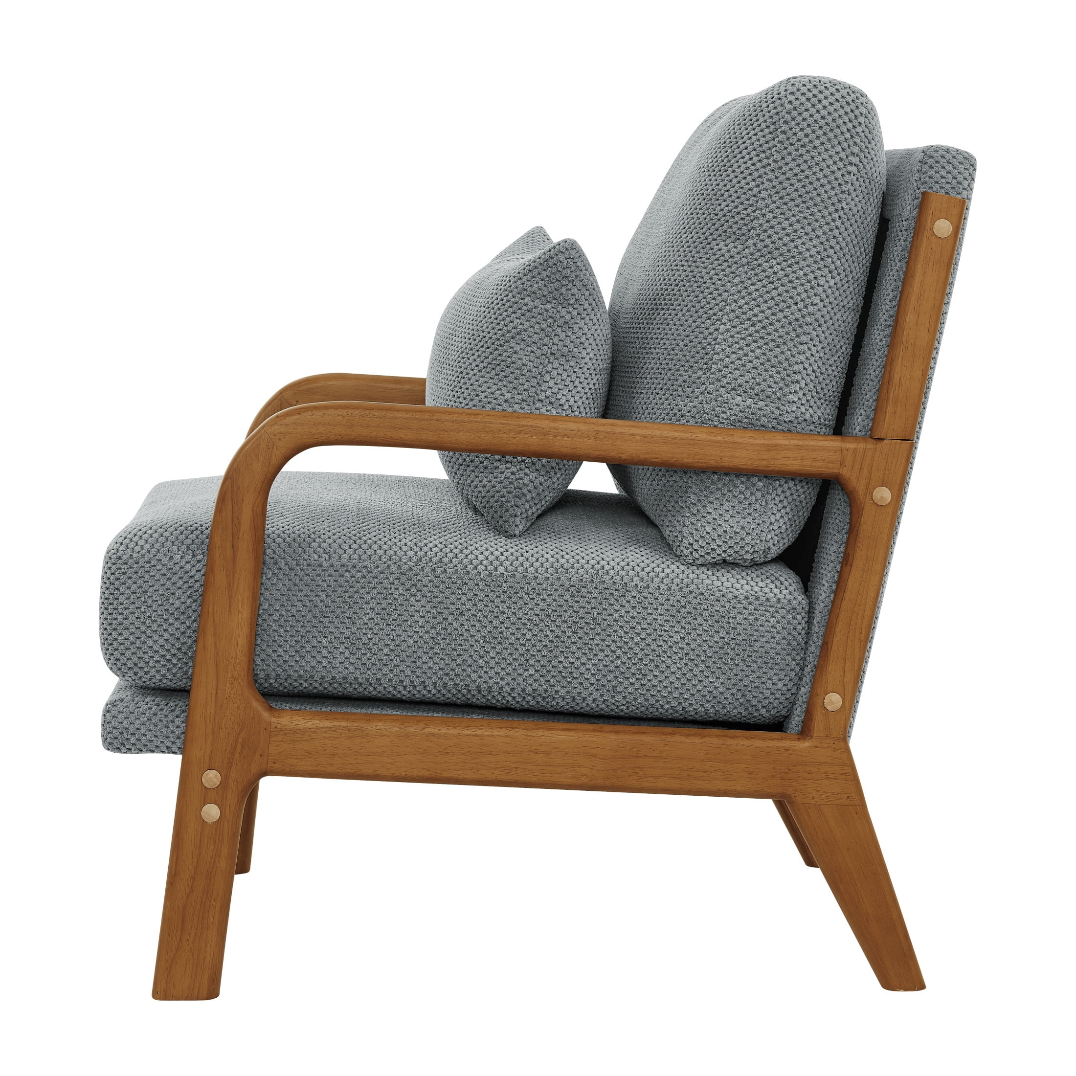 Noble House Mid-Century Modern Lounge Chair, Upholstered Accent Armchair with Solid Wood Frame, Light Gray