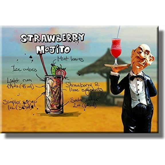 Strawberry Mojito Cocktail Recipe Picture on Stretched Canvas, Wall Art Decor, Ready to Hang!