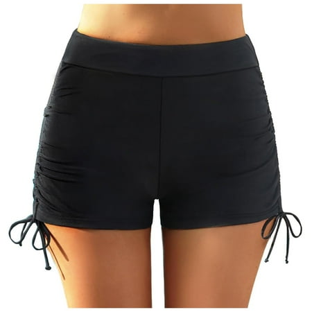 HAJGJP Swimsuits for Women Plus Size High Waist Bikini Bottoms Swim Briefs Beach Shorts Ruched Bottom High Cut Swim Bottom Full Coverage Swimsuit Bottom Sports Yoga Shorts Swimbottom Black M