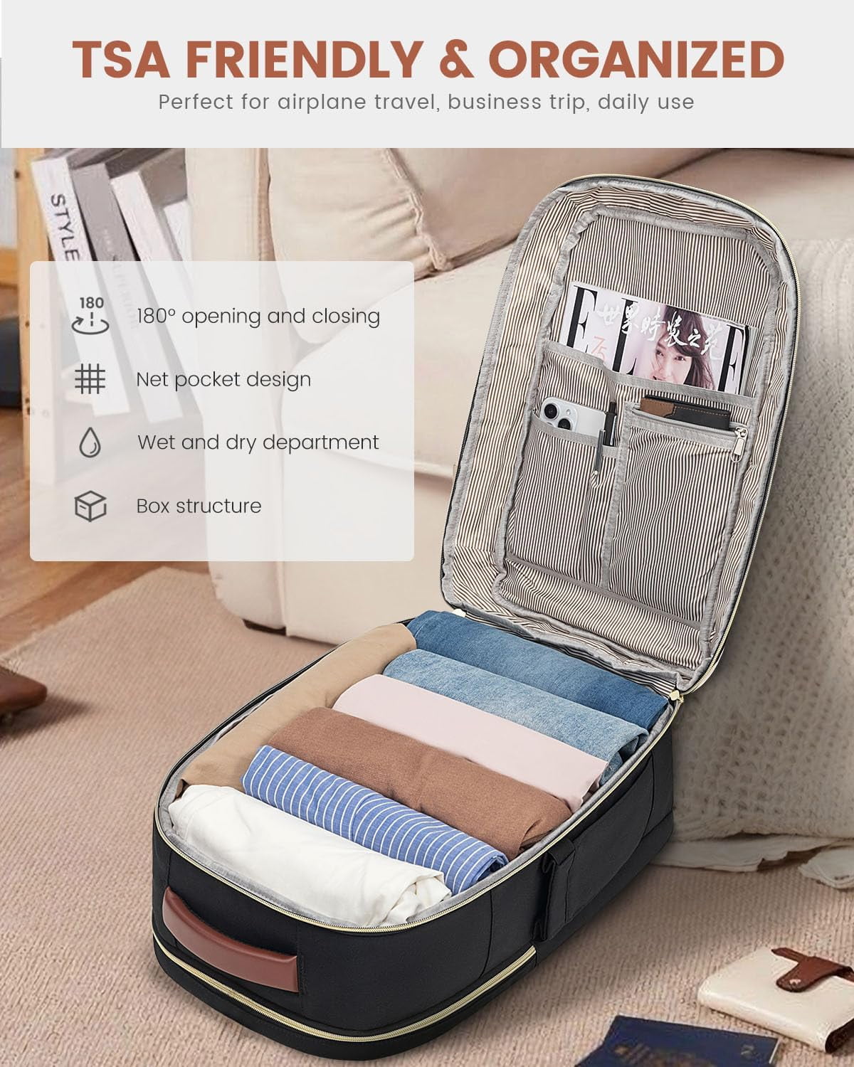 LOVEVOOK Travel Backpack For Women, 40L Carry On Backpack Flight Approved, TSA Personal Item Travel Bag Fits 17 Inch Laptop, Business Weekender Overnight Waterproof Daypack With 2 Cubes, Grey-Pink